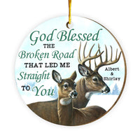 Personalized Couple Deer Gift God Blessed The Broken Road Circle Ornament 30050 thumb 1