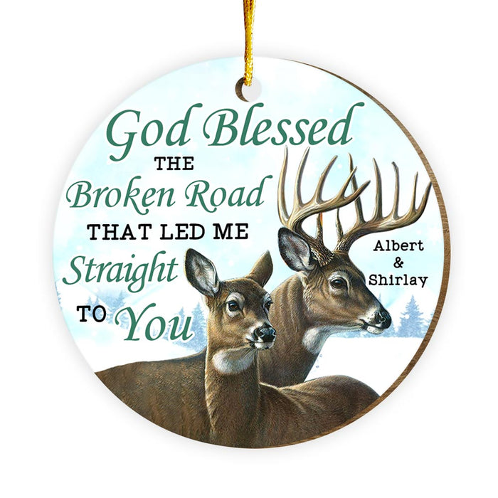 Personalized Couple Deer Gift God Blessed The Broken Road Circle Ornament 30050 1