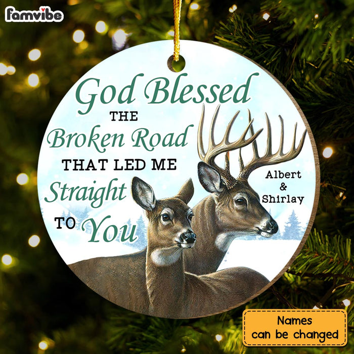 Personalized Couple Deer Gift God Blessed The Broken Road Circle Ornament 30050 1