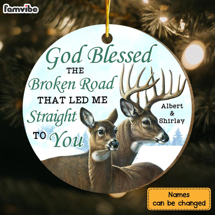 Personalized Couple Deer Gift God Blessed The Broken Road Circle Ornament 30050 1