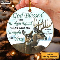 Personalized Couple Deer Gift God Blessed The Broken Road Circle Ornament 30050 thumb 1