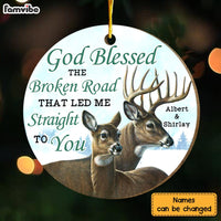 Personalized Couple Deer Gift God Blessed The Broken Road Circle Ornament 30050 thumb 1