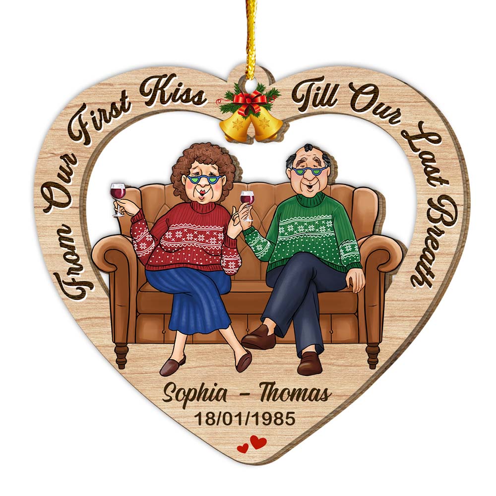 Personalized Gift For Old Couple From Our First Kiss Ornament 30067 Primary Mockup