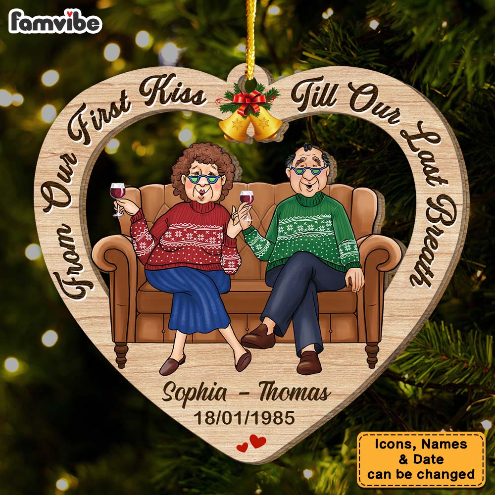 Personalized Gift For Old Couple From Our First Kiss Ornament 30067 Primary Mockup