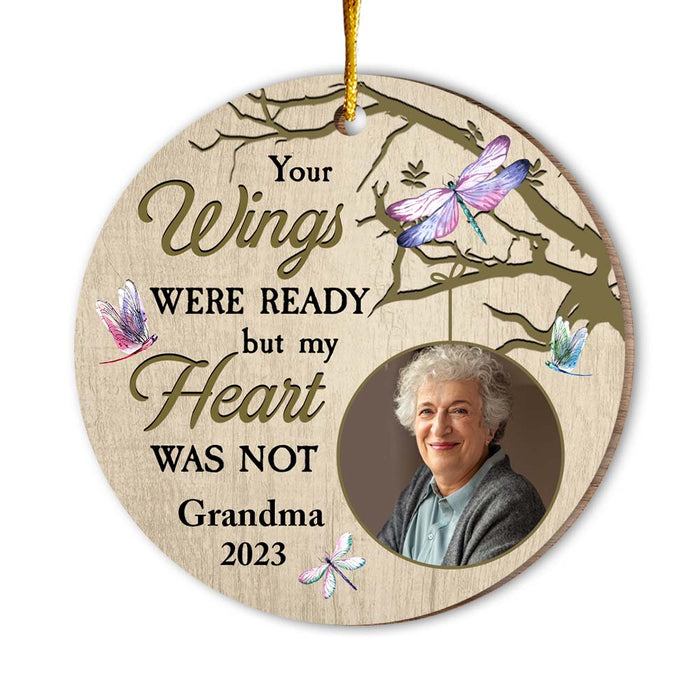 Personalized Memorial Dragonfly Your Wings Were Ready But My Heart Was Not Circle Ornament 30094 1