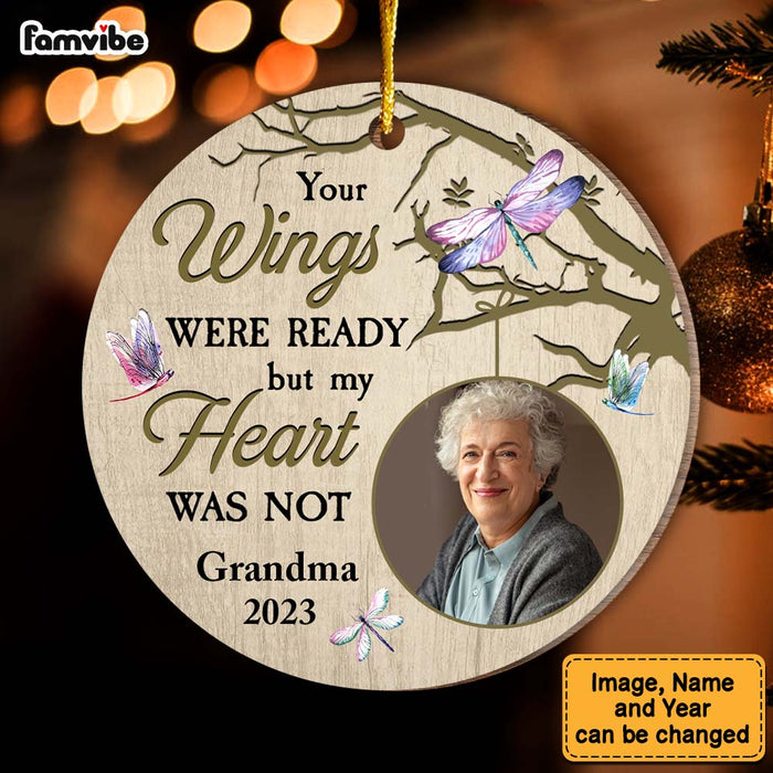 Personalized Memorial Dragonfly Your Wings Were Ready But My Heart Was Not Circle Ornament 30094 1