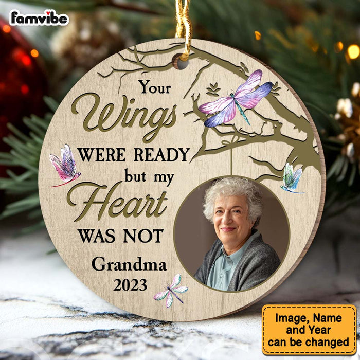 Personalized Memorial Dragonfly Your Wings Were Ready But My Heart Was Not Circle Ornament 30094 1