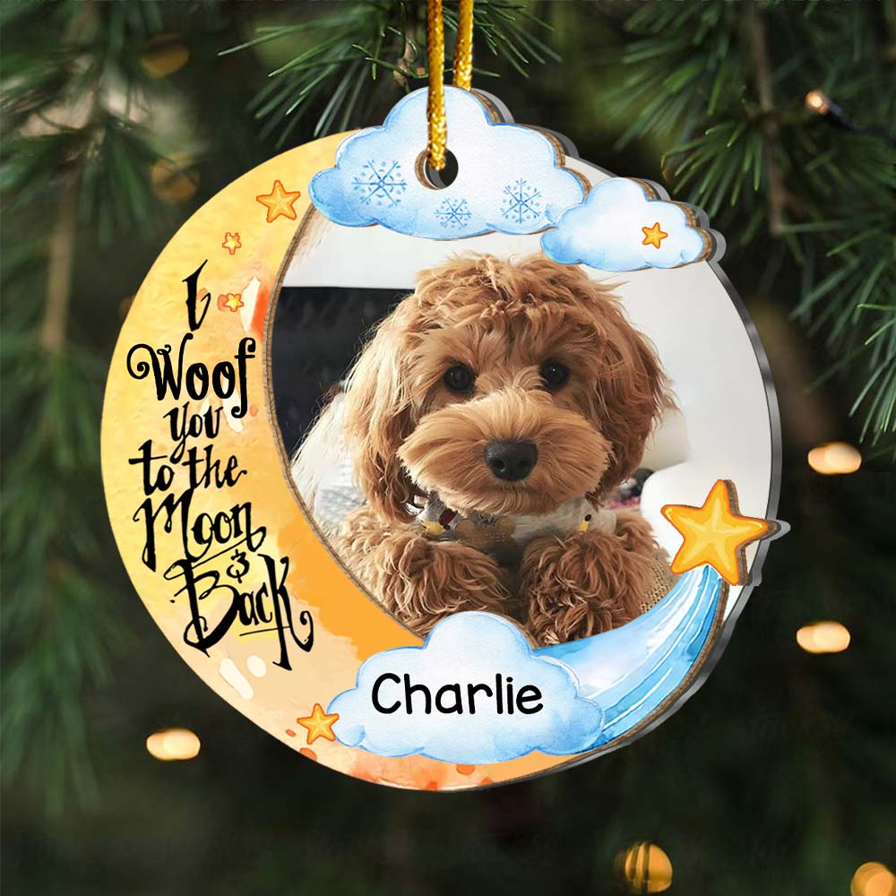Personalized I Woof You To The Moon And Back Dog Lovers 2 Layered Mix Ornament 30106 Primary Mockup