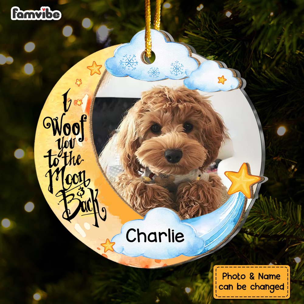 Personalized I Woof You To The Moon And Back Dog Lovers 2 Layered Mix Ornament 30106 Primary Mockup
