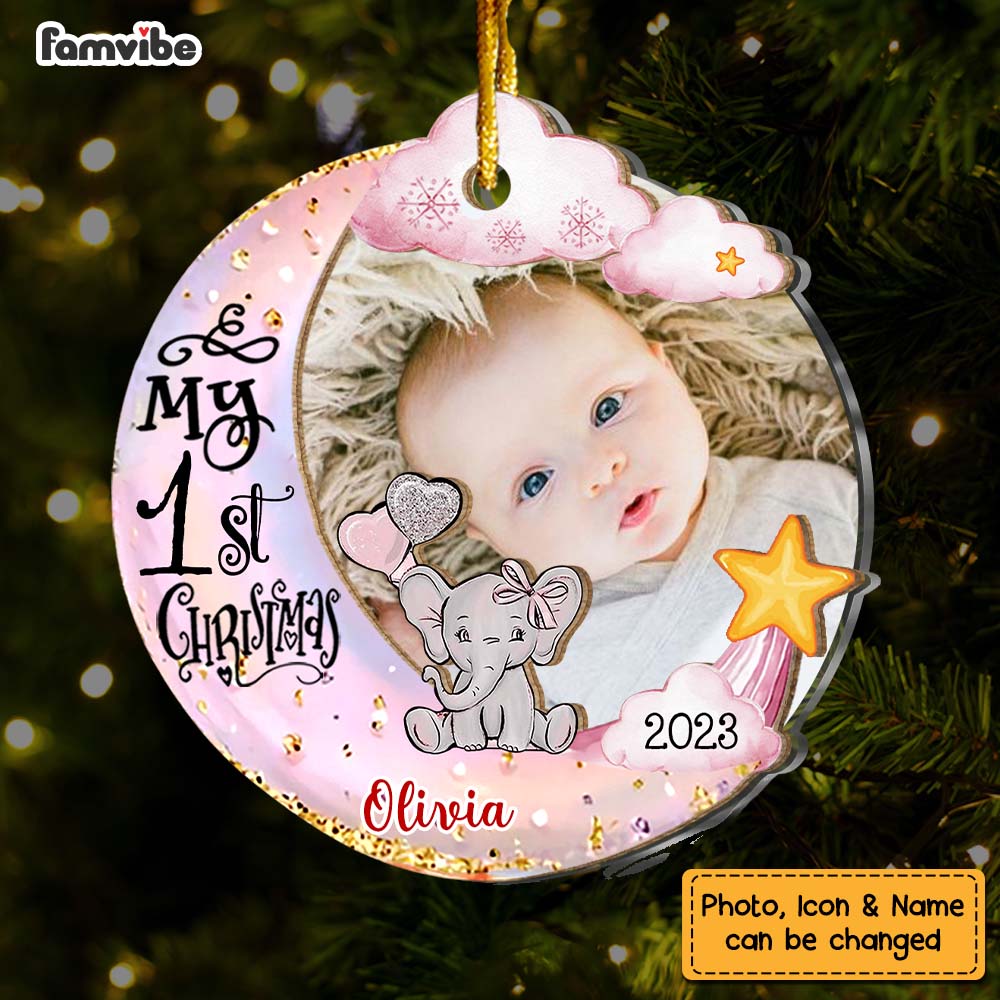 Personalized Baby's First Christmas Animal Upload Photo 2 Layered Mix Ornament 30117 Primary Mockup
