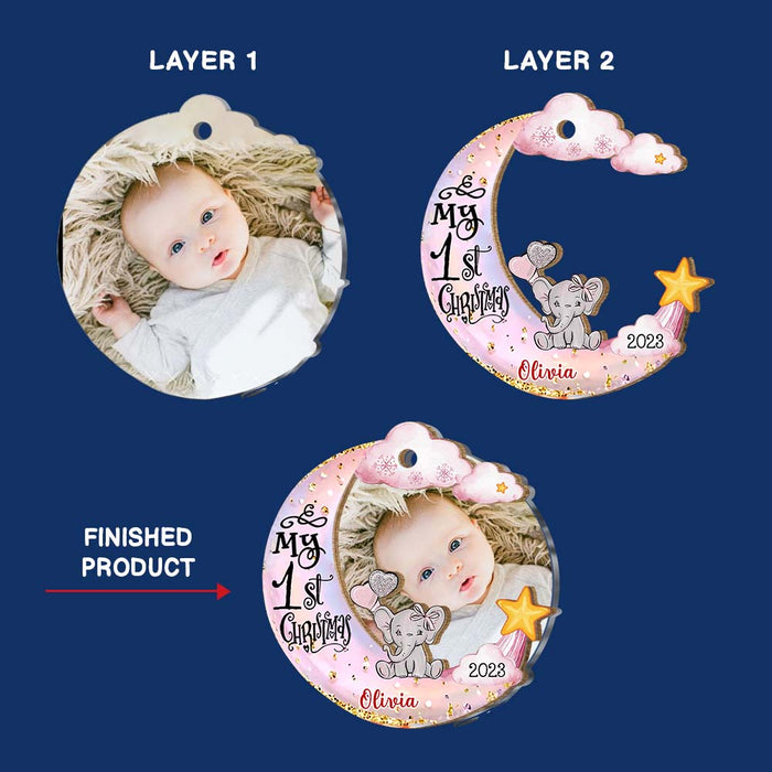 Personalized Baby's First Christmas Animal Upload Photo 2 Layered Mix Ornament 30117 1