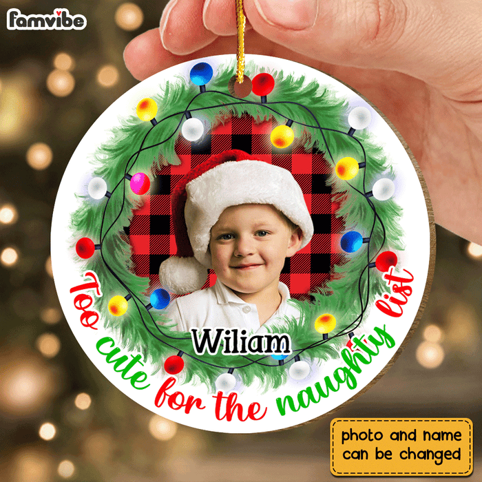 Personalized Gift For Grandkid Too Cute For The Naughty List Circle Ornament 30185 1