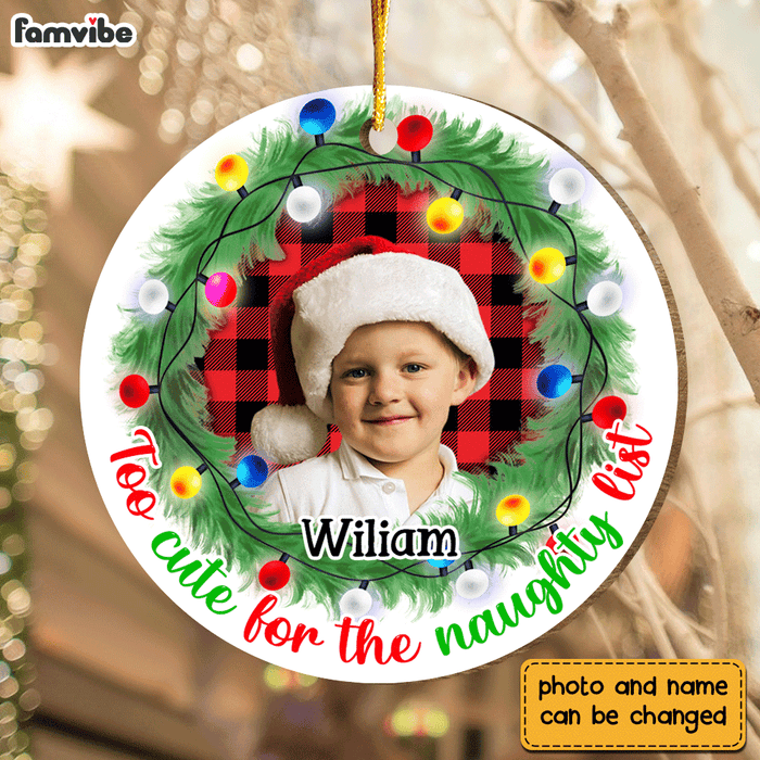 Personalized Gift For Grandkid Too Cute For The Naughty List Circle Ornament 30185 1