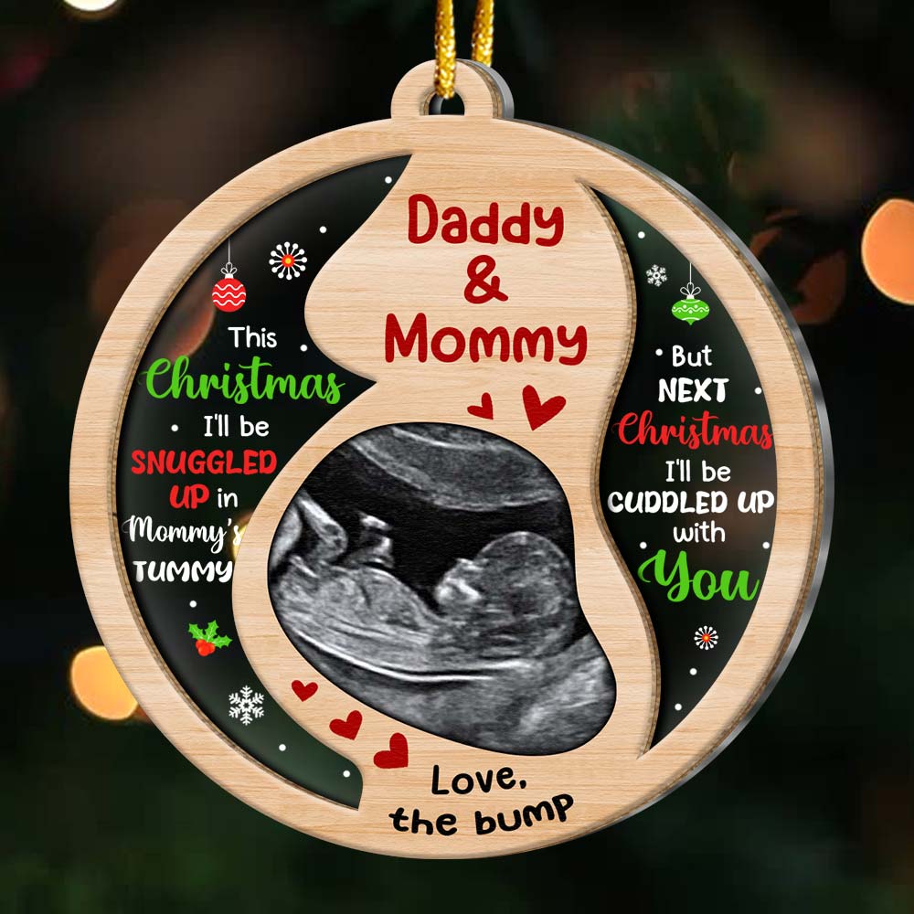 Personalized This Christmas Baby Bump Daddy And Mommy 2 Layered Mix Ornament 30207 Primary Mockup