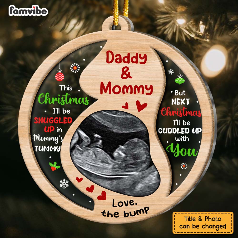 Personalized This Christmas Baby Bump Daddy And Mommy 2 Layered Mix Ornament 30207 Primary Mockup
