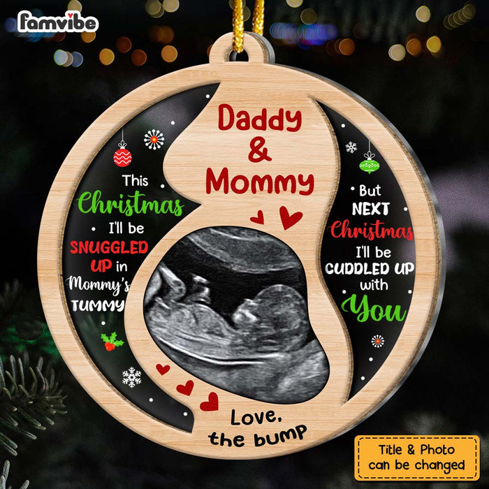 Personalized This Christmas Baby Bump Daddy And Mommy 2 Layered Mix Ornament 30207 1