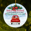 Personalized French Love Couple Red Truck Christmas Circle Ornament 30245 1