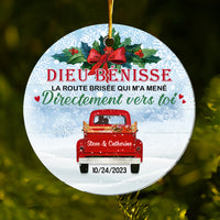 Personalized French Love Couple Red Truck Christmas Circle Ornament 30245 thumb 1