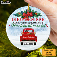 Personalized French Love Couple Red Truck Christmas Circle Ornament 30245 thumb 1