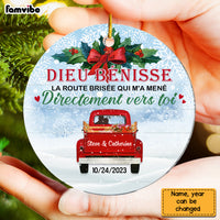 Personalized French Love Couple Red Truck Christmas Circle Ornament 30245 thumb 1