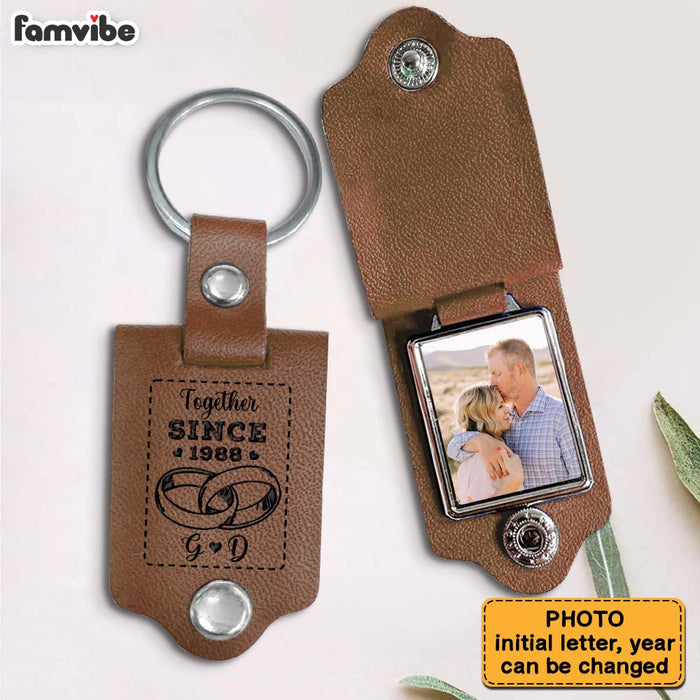 Personalized Together Since Couple Leather Photo Keychain 30269 1