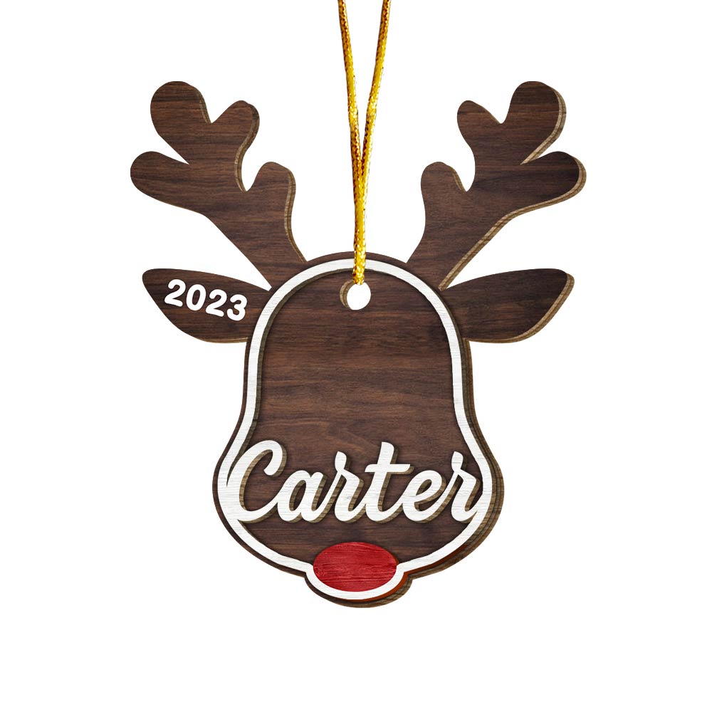 Personalized Christmas Reindeer Custom Name 2 Layered Wood Ornament 30274 Primary Mockup
