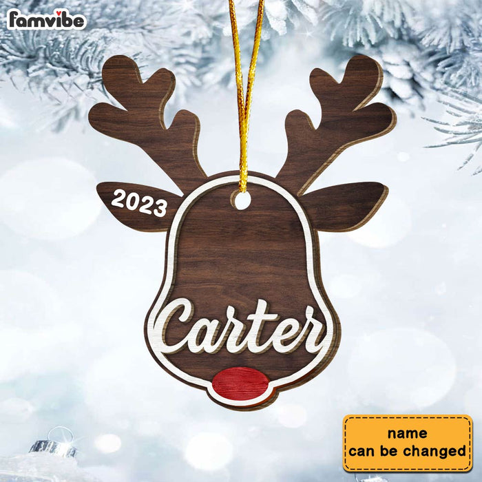 Personalized Christmas Reindeer Custom Name 2 Layered Wood Ornament 30274 1