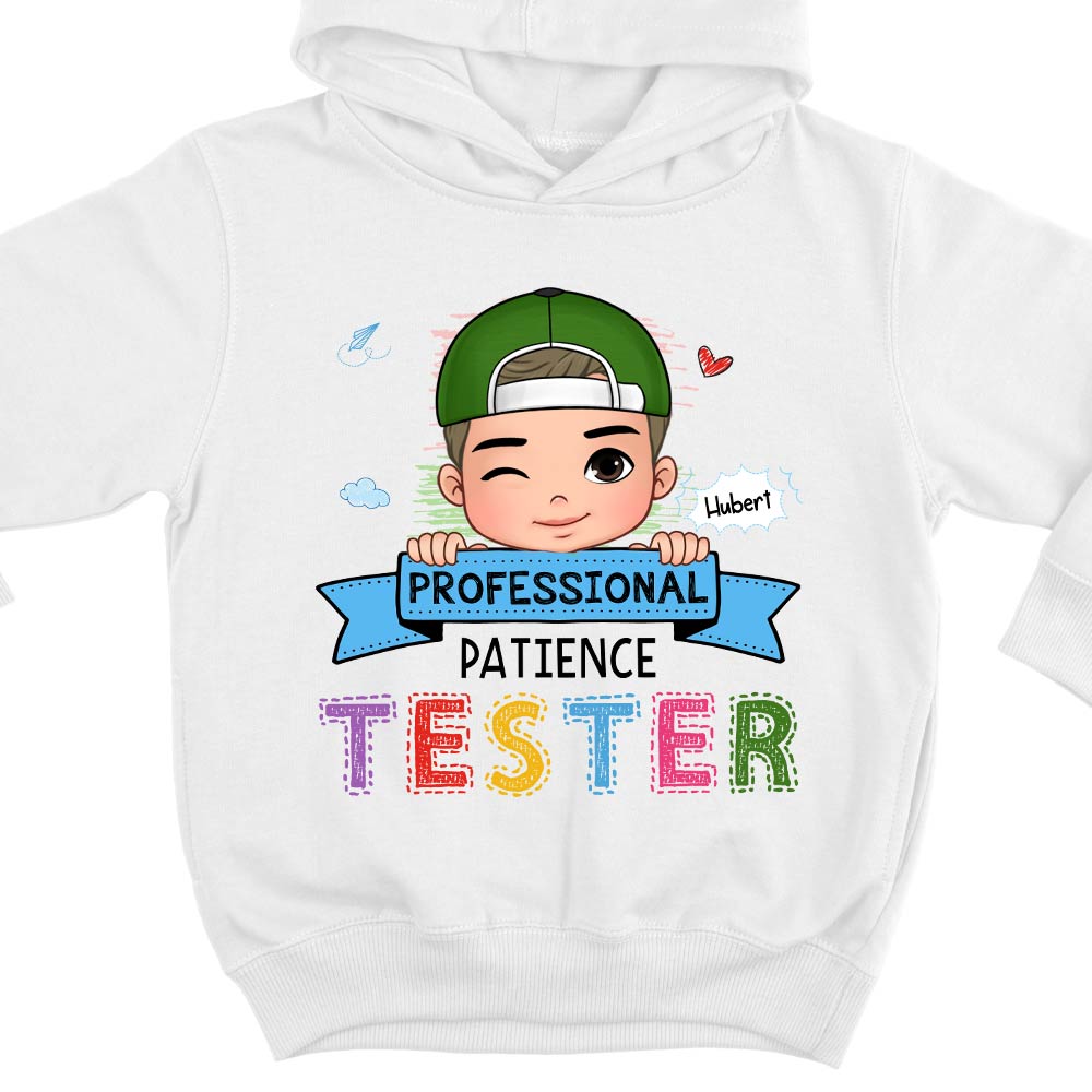 Personalized Gift For Grandson Professional Patience Tester Kid T Shirt - Kid Hoodie - Kid Sweatshirt 30286 Mockup White