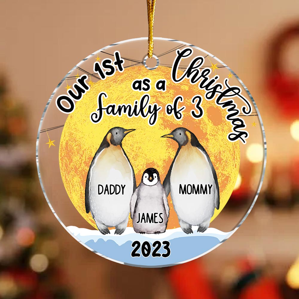 Personalized Penguin First Christmas As A Family Circle Ornament 30292 Primary Mockup