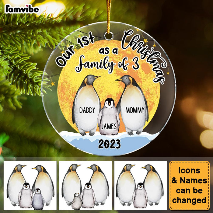 Personalized Penguin First Christmas As A Family Circle Ornament 30292 1