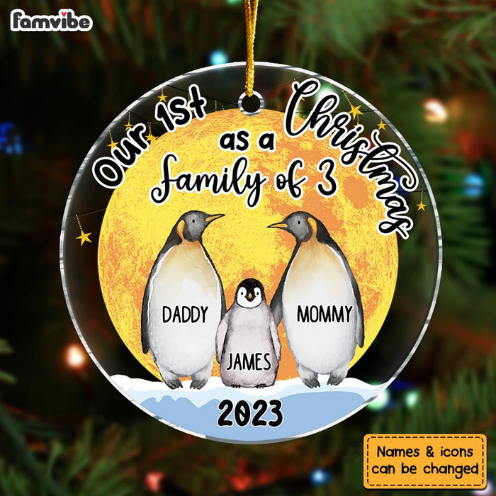 Personalized Penguin First Christmas As A Family Circle Ornament 30292 1