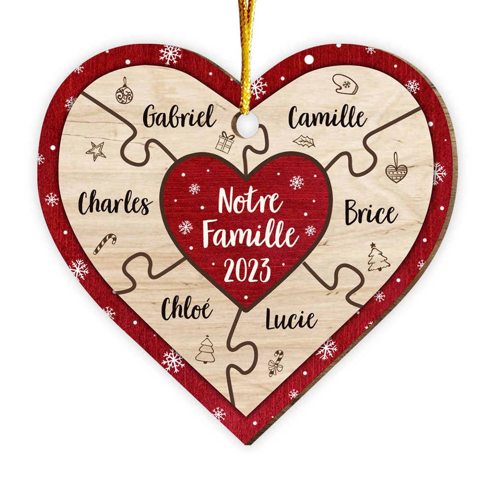 Personalized Gift For Family French Notre Famille Circle Ornament 30312 Heart Ornament Primary Mockup