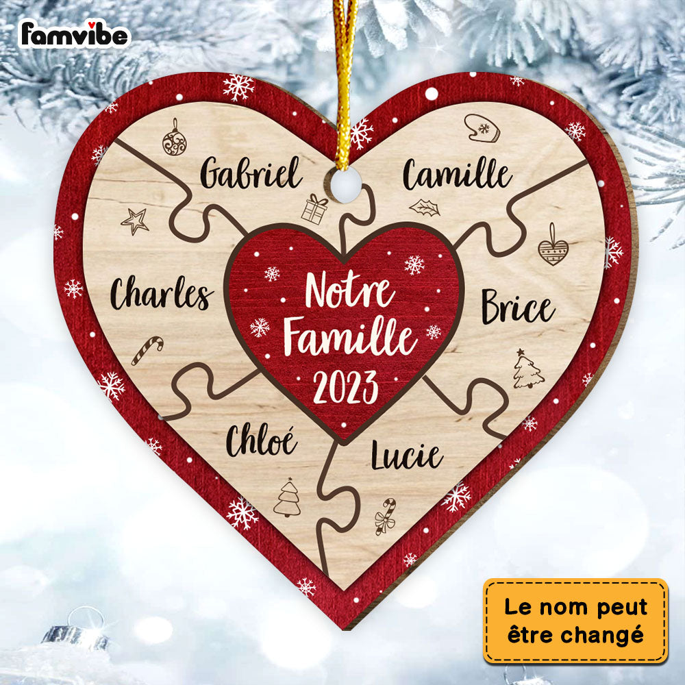 Personalized Gift For Family French Notre Famille Circle Ornament 30312 Heart Ornament Primary Mockup