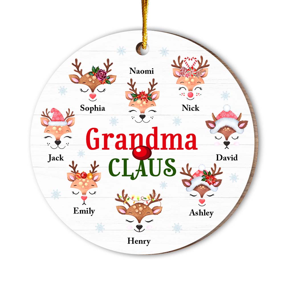 Personalized Christmas Gift Grandma Claus Reindeers Circle Ornament 30315 Primary Mockup