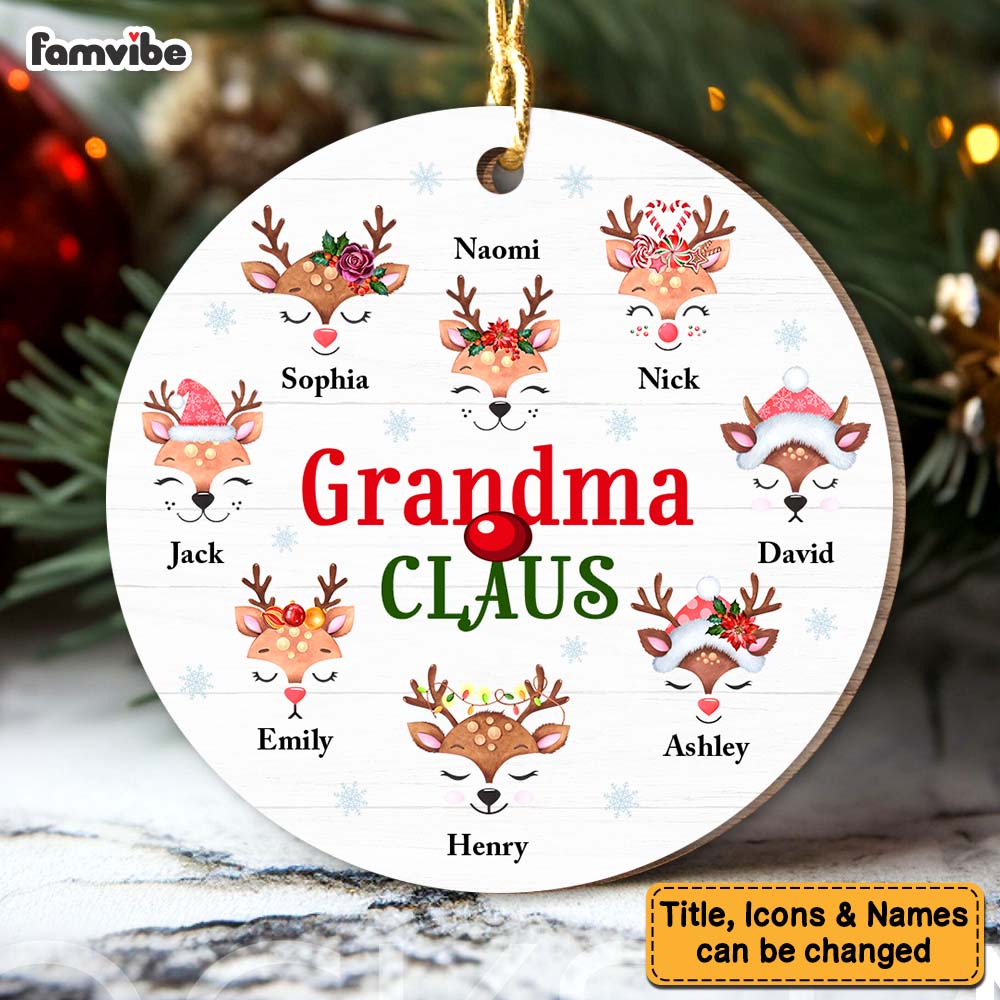 Personalized Christmas Gift Grandma Claus Reindeers Circle Ornament 30315 Primary Mockup