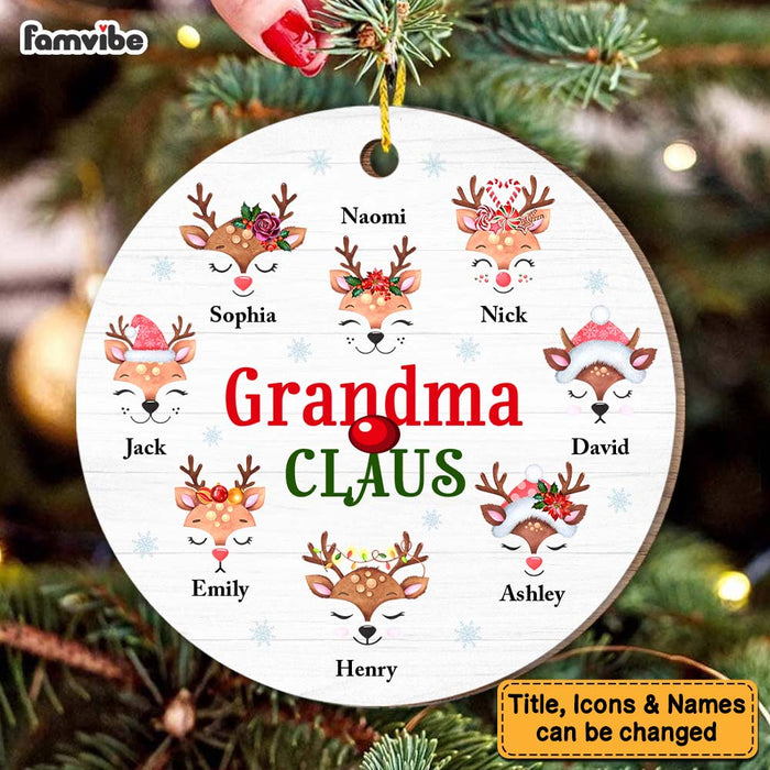 Personalized Christmas Gift Grandma Claus Reindeers Circle Ornament 30315 1