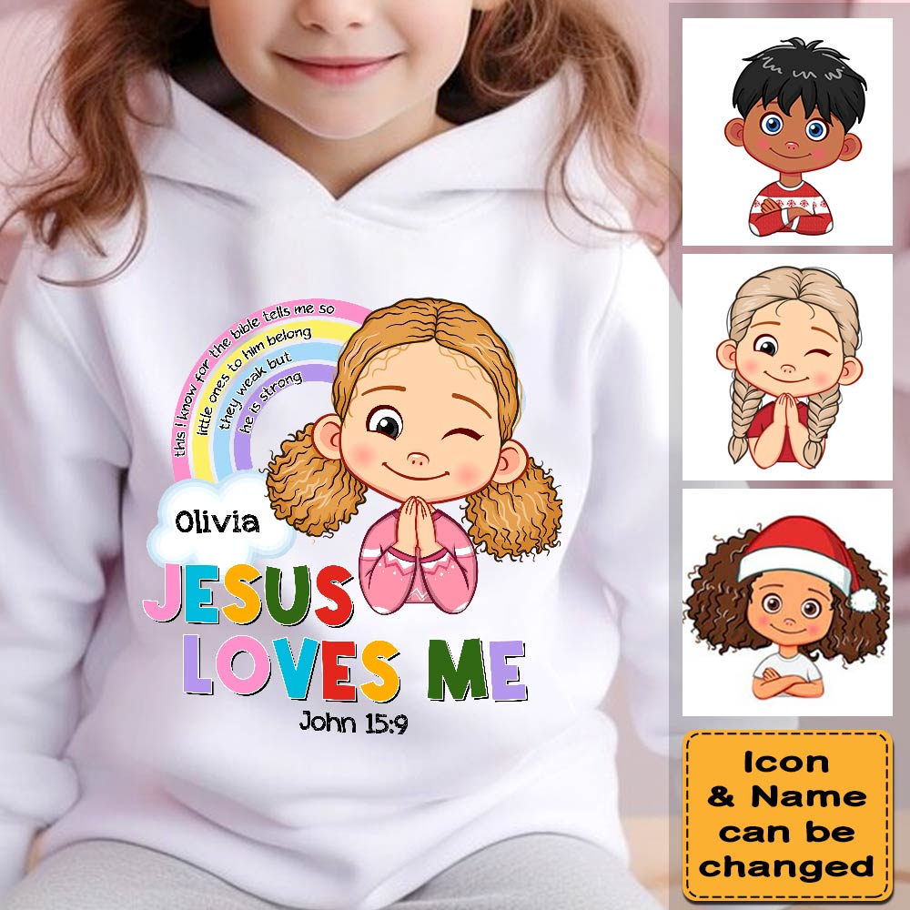 Personalized Gift For Granddaughter Jesus Loves Me Christian Kid T Shirt - Kid Hoodie - Kid Sweatshirt 30321 Mockup White