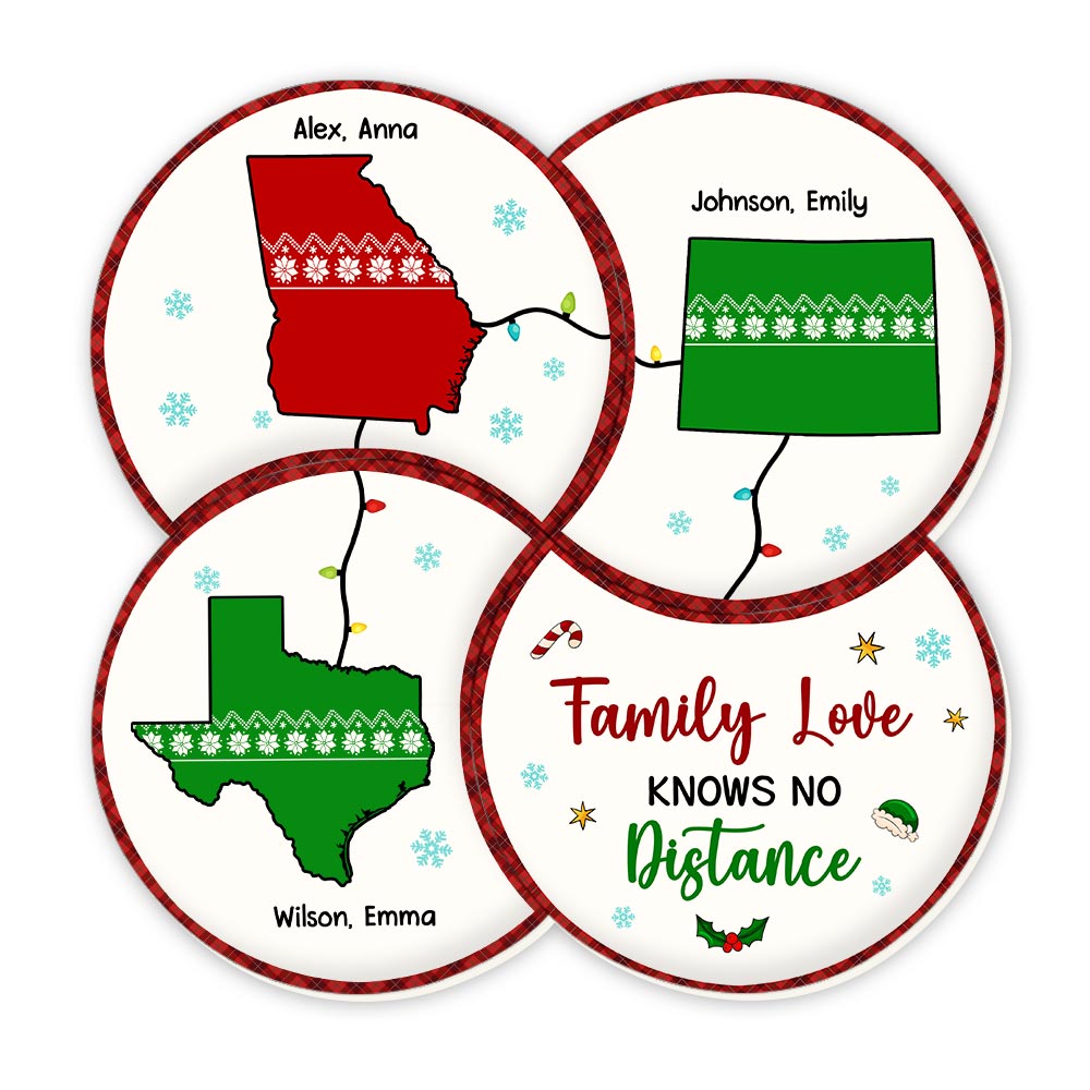 Personalized Family Love Knows No Distance Crescent Coaster Set 30329 Primary Mockup