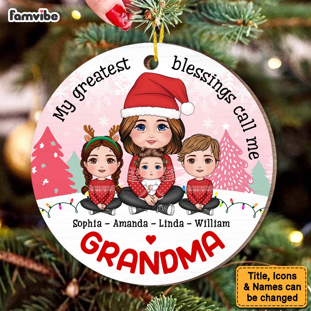 Personalized Christmas Gift For Grandma My Blessings Circle Ornament 30342 Primary Mockup
