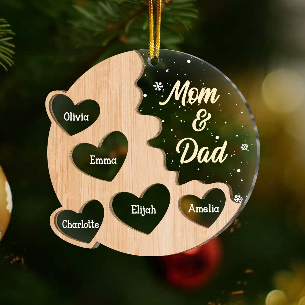 Personalized Family Heart Mom And Dad 2 Layered Mix Ornament 30346 Primary Mockup