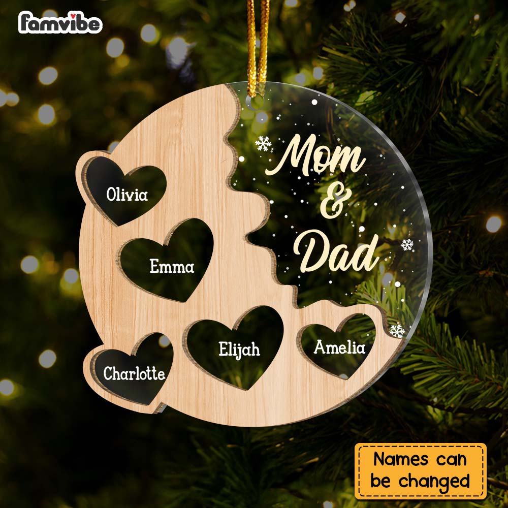 Personalized Family Heart Mom And Dad 2 Layered Mix Ornament 30346 Primary Mockup