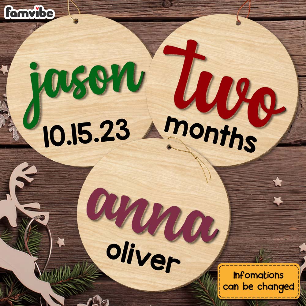 Personalized Gift For Baby Wooden 3D Monthly Milestone 2 Layered Wood Ornament 30348 Primary Mockup