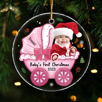 Personalized Photo Baby's First Christmas Baby Carriage Circle Ornament 30370 thumb 1