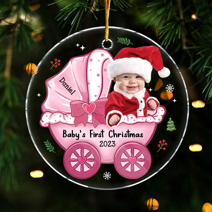 Personalized Photo Baby's First Christmas Baby Carriage Circle Ornament 30370 1