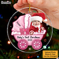 Personalized Photo Baby's First Christmas Baby Carriage Circle Ornament 30370 thumb 1