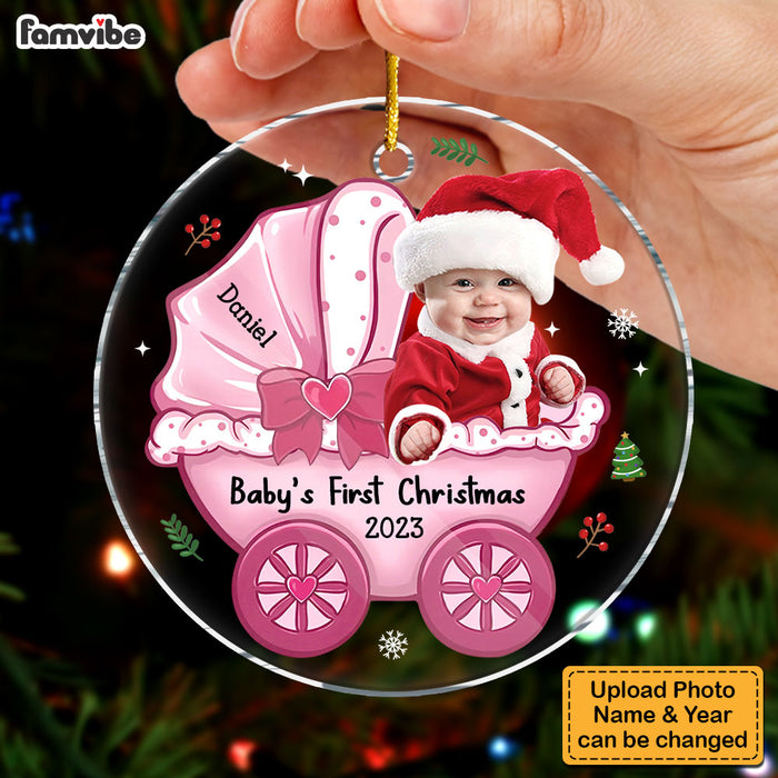 Personalized Photo Baby's First Christmas Baby Carriage Circle Ornament 30370 1