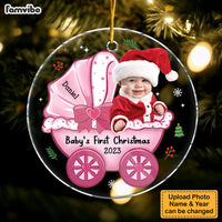 Personalized Photo Baby's First Christmas Baby Carriage Circle Ornament 30370 thumb 1