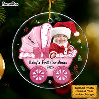 Personalized Photo Baby's First Christmas Baby Carriage Circle Ornament 30370 thumb 1