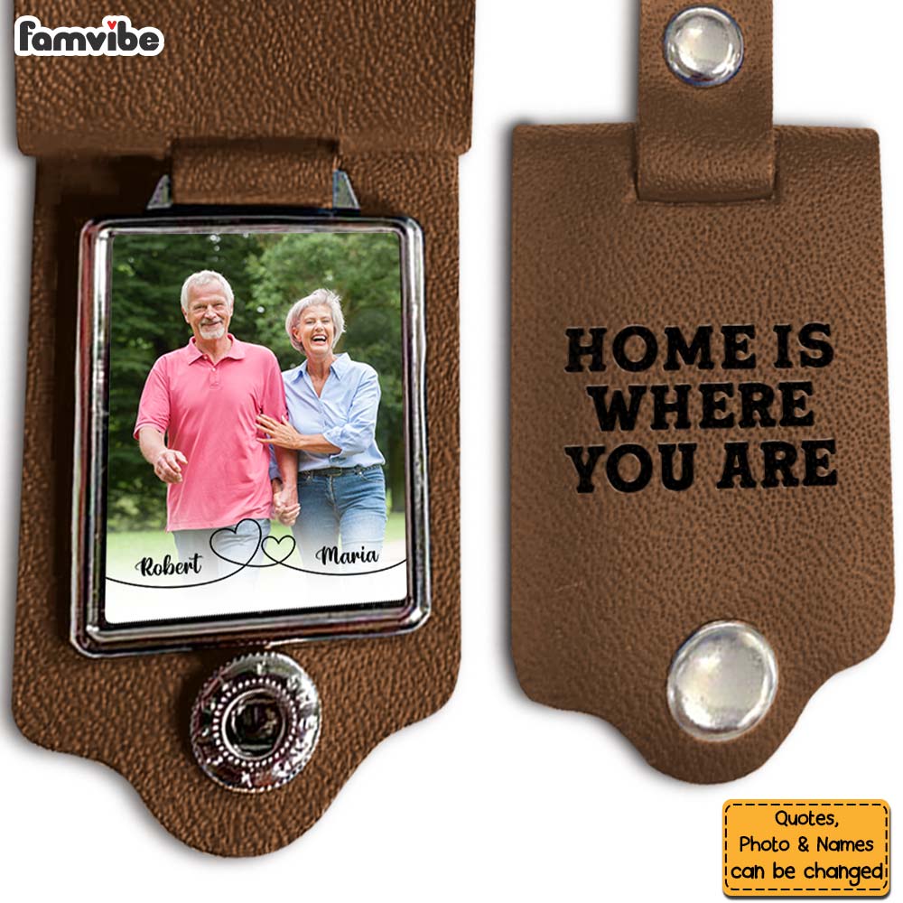 Personalized Gift For Husband Upload Photo Home Is Where You Are Leather Photo Keychain 30372 Primary Mockup