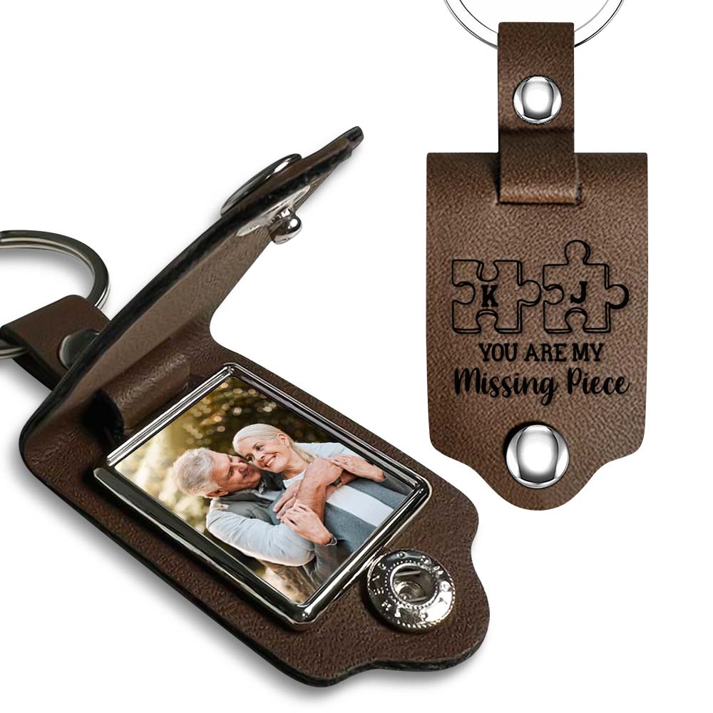 Personalized You Are My Missing Piece Leather Photo Keychain 30392 Primary Mockup